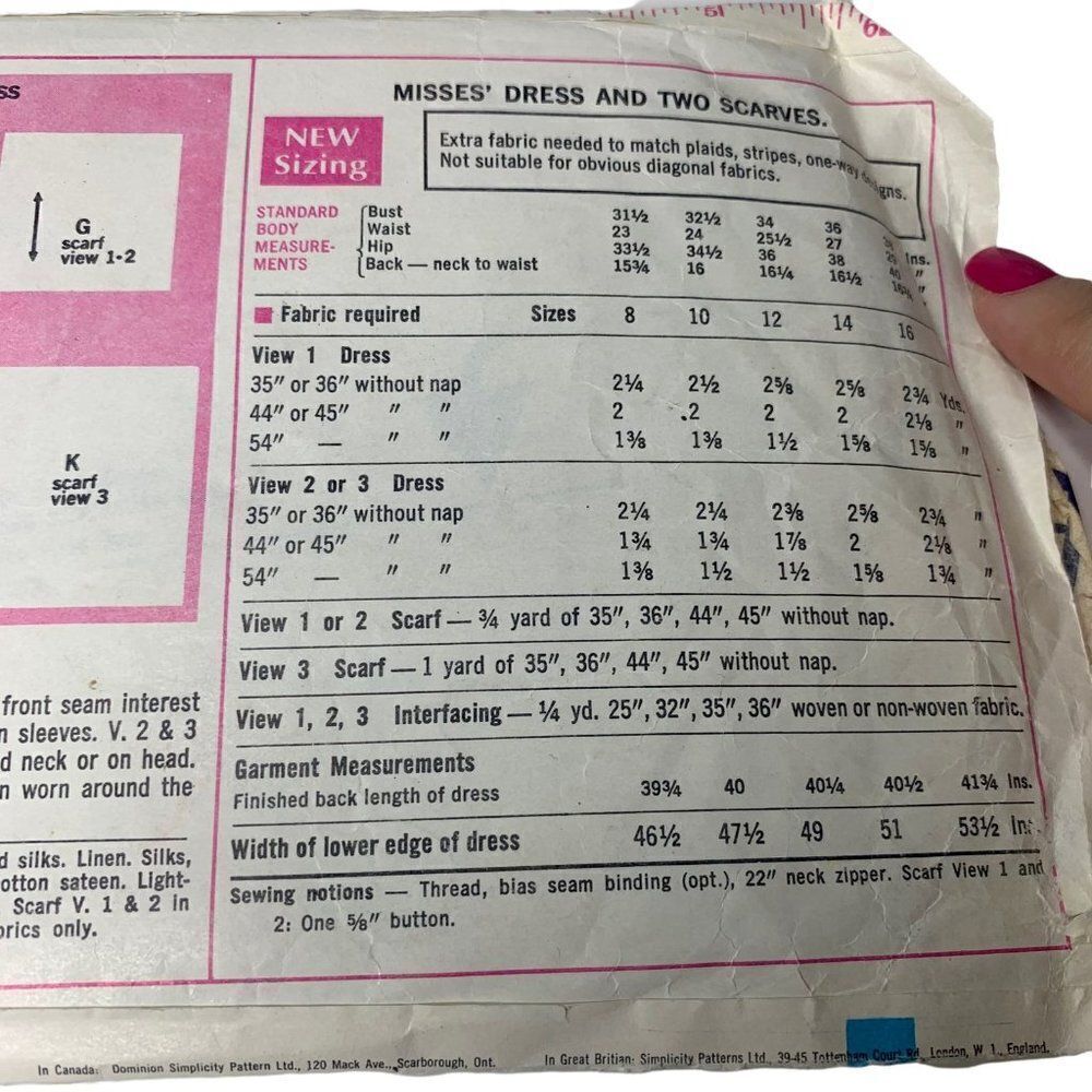 Vintage 70s Simplicity 7469 Pattern Misses 8-16 Collarless Dress Scarves Zip Cut - Picture 4 of 4